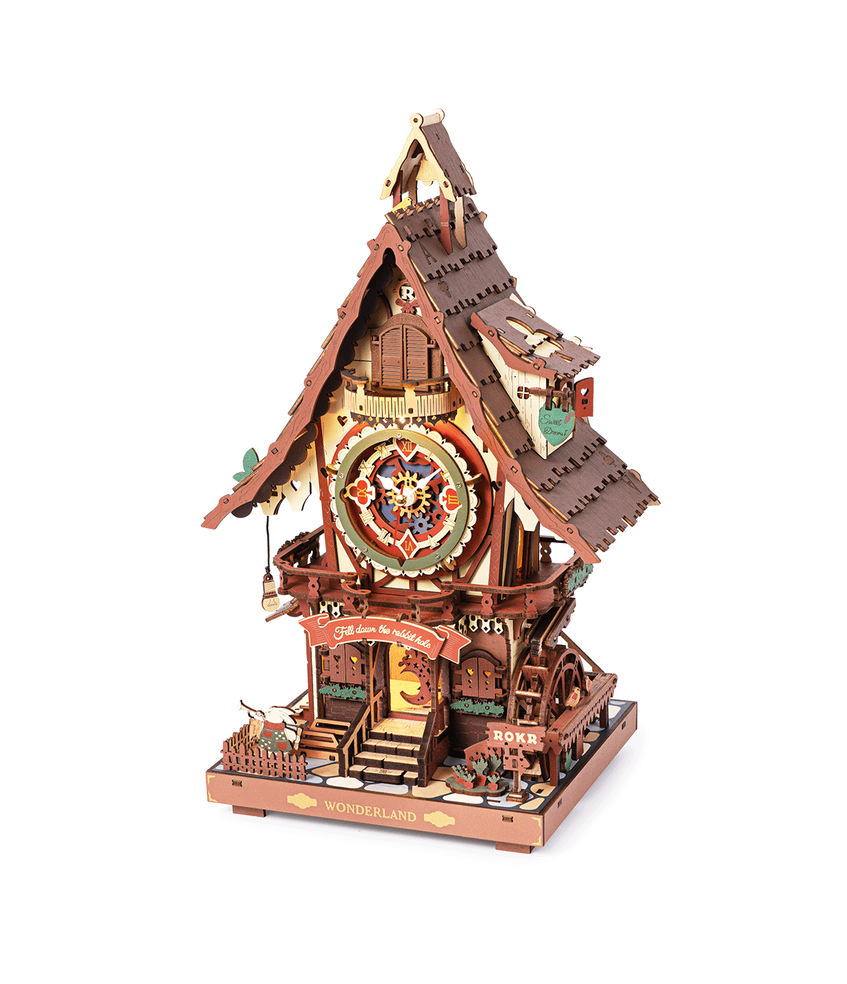 Drevené mechanické 3D puzzle - Kukučkové hodiny ROKR LC901C
