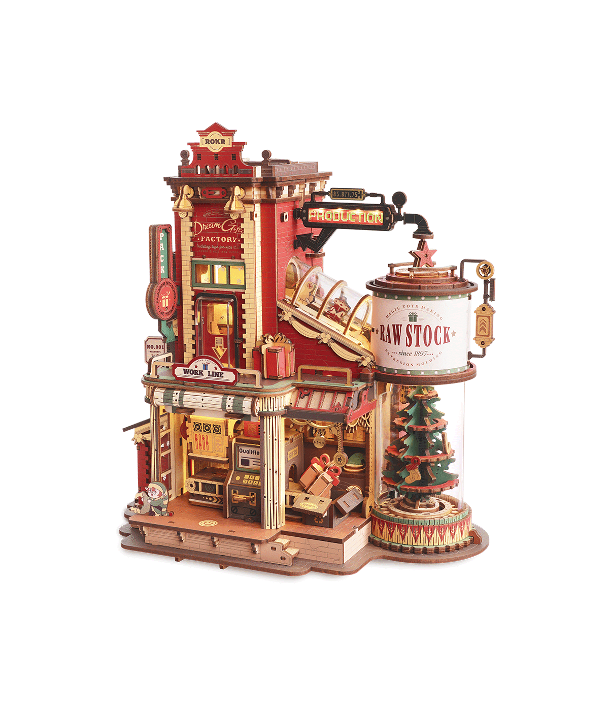 Drevené mechanické 3D puzzle - Továreň na darčeky snov ROKR EAB01