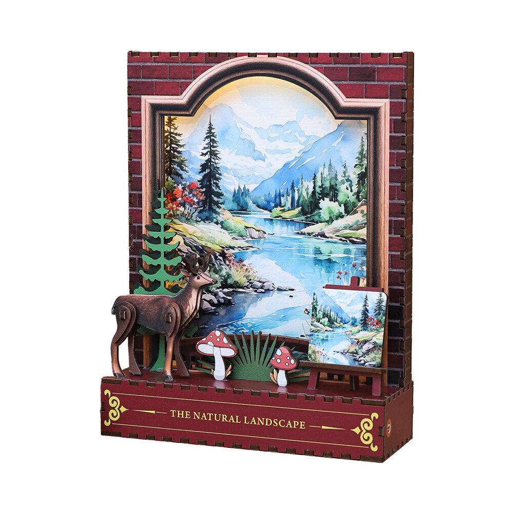 Drevené 3D puzzle - Jeleň pri horskom jazere