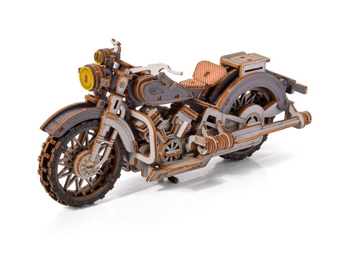 Drevené 3D puzzle - Sivý motocykel Comanche Little Story E023G