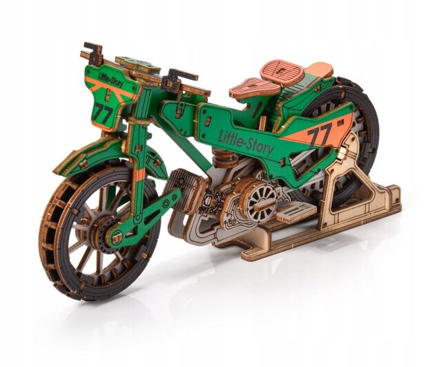Drevené 3D puzzle - Zelený Plochodrážny motocykel Little Story E019G