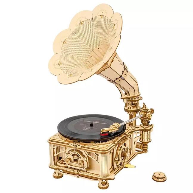 Drevené mechanické 3D puzzle - Elektrický gramofón ROKR LKB01D