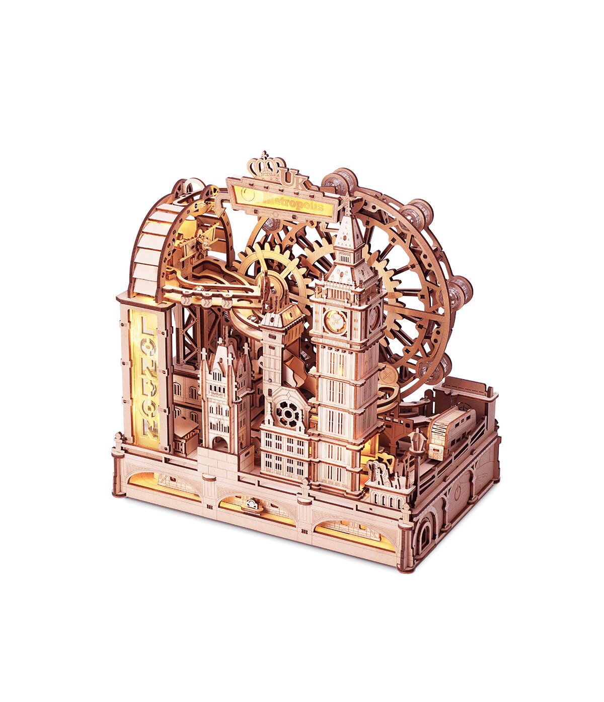 Drevené mechanické 3D puzzle - Guľôčková dráha Londýn ROKR EGB01