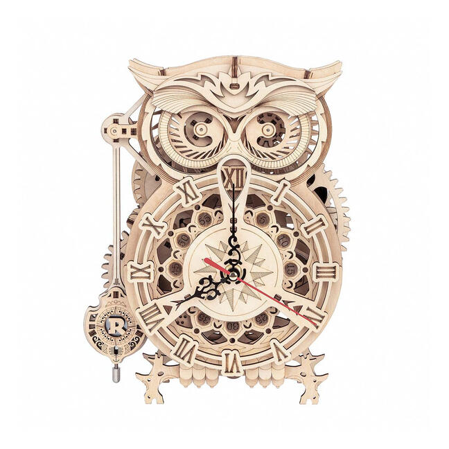 Drevené mechanické 3D puzzle - Hodiny sova ROKR LK503