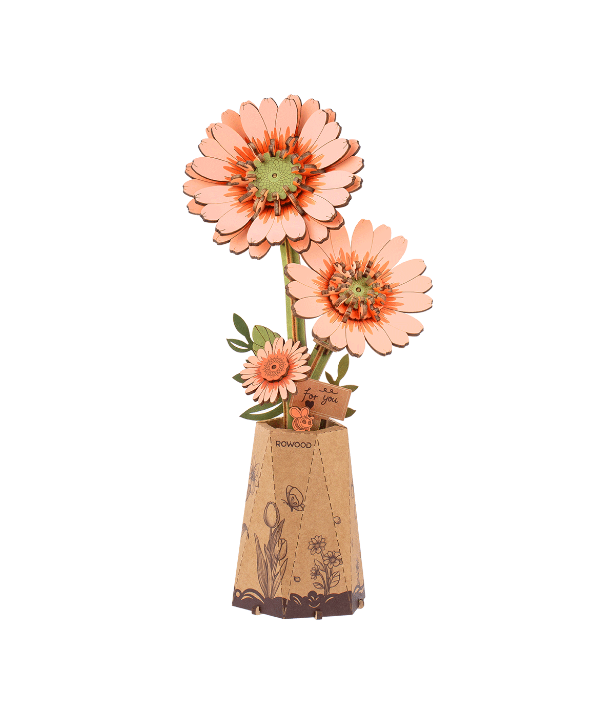 Drevené 3D puzzle - Svetlooranžová gerbera ROWOOD TW111