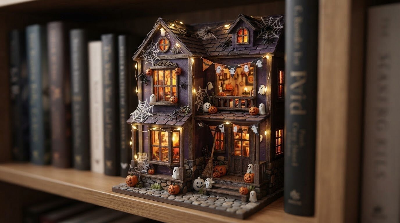Halloween a polcon: így díszítsd az elkészült miniatűr házat