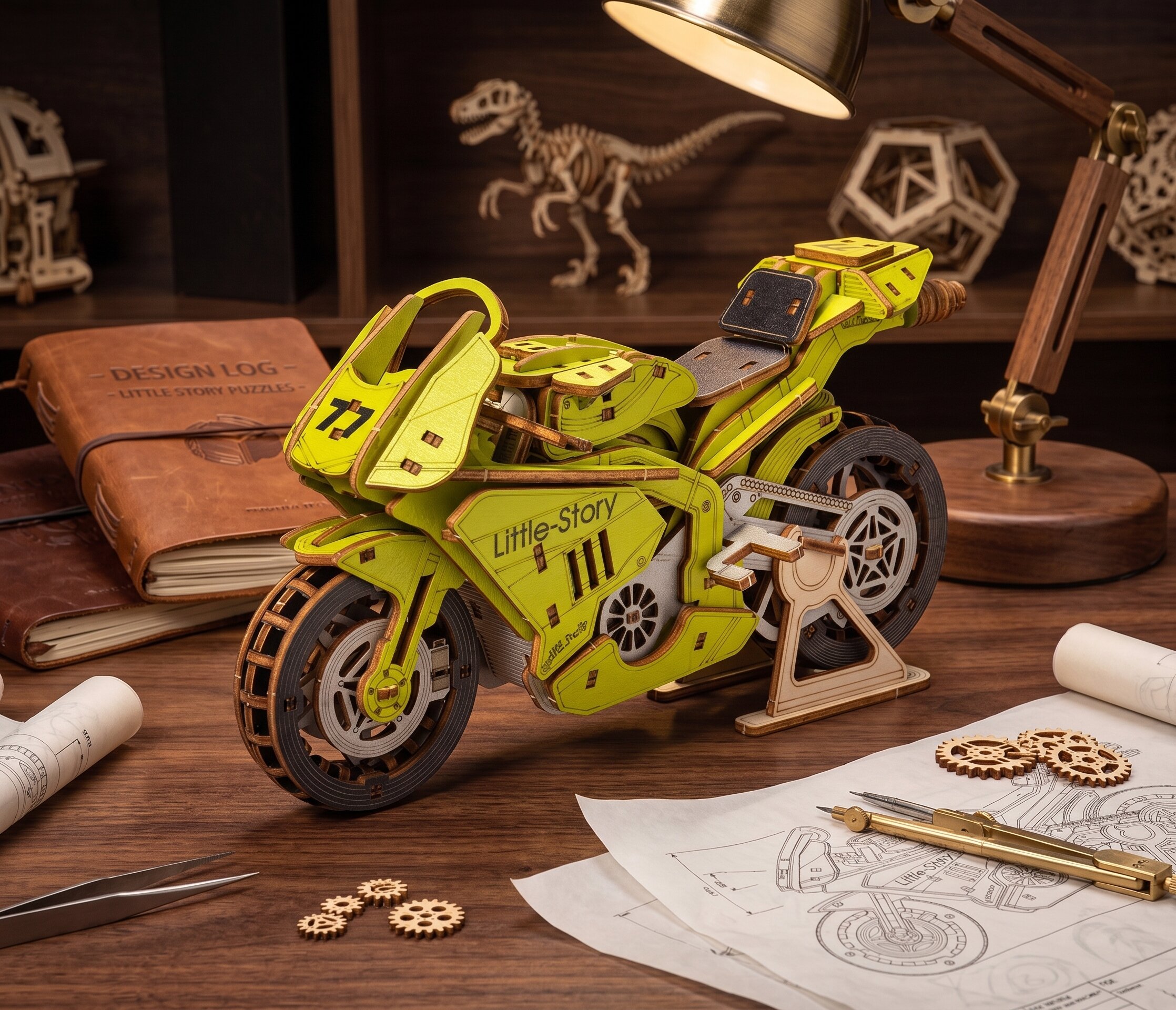 Motocicleta amarilla de Gran Premio Little Story E021Y