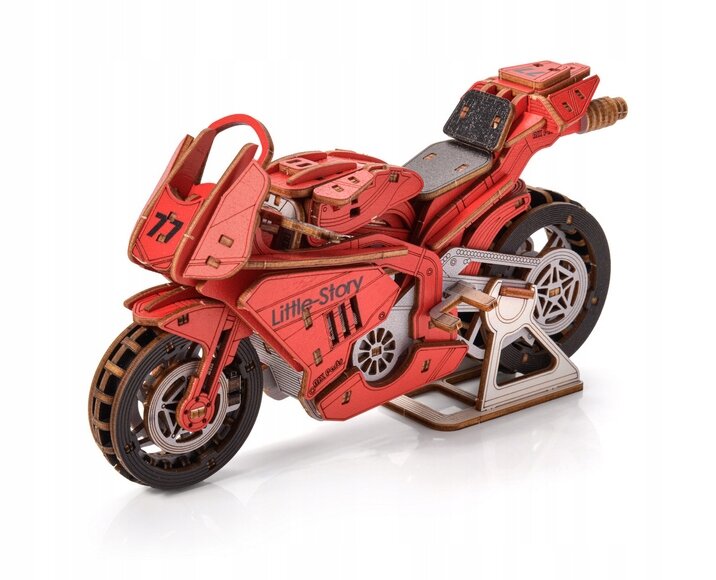 Træ 3D puslespil - Rød Grand Prix motorcykel Little Story E021R