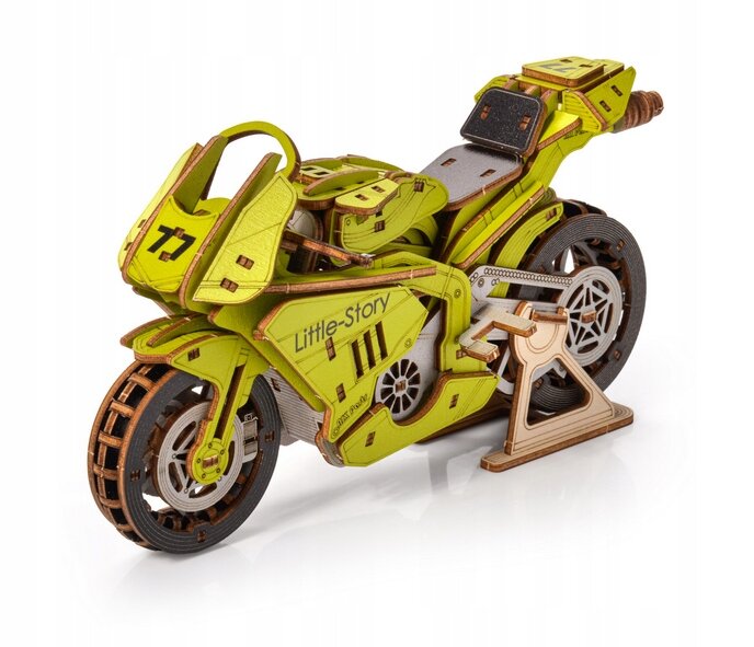 Træ 3D puslespil - Gul Grand Prix motorcykel Little Story E021Y